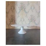 White Milk Glass Cake Stand Pedestal Plate Embossed Design