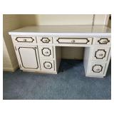 White Desk with Drawer and Cabinet Storage