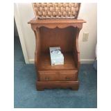 Wooden Nightstand with Wicker Basket