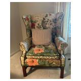 Floral and Bird Pattern Wingback Armchair