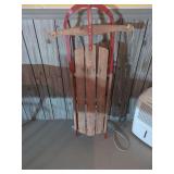 Vintage Style Red Metal and Wood Sled