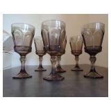 Set of Six Smoke-Colored Water Goblets with Faceted Stems