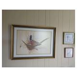 Framed Charles E Murphy Pheasant Print and Two Bird Prints