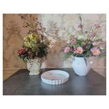 Floral Arrangement in Decorative Vases and Pie Plate