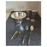 Silver Plated Serving Set: Bowl, Goblets, and Serving Utensils
