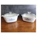 Pair of Corning Ware Casserole Dishes with Lids - Blue Cornflower Design