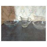Pyrex Mixing Bowls and Glass Pitcher