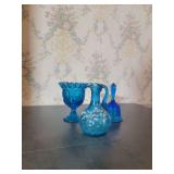 Set of 3 Blue Glassware - Pitcher, Compote Dish, Bell