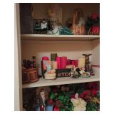 Shelf Lot: Candles, Baskets, Floral Decor, and Figurines
