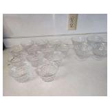 Set of 14 Clear Pressed Glass Cups and Footed Bowls