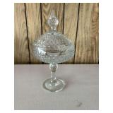 Pressed Glass Footed Candy Dish with Lid
