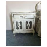 Ornate Ivory Painted Wood Side Table with Storage
