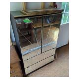 Mirrored and Black Storage Cabinet with Drawers and Door with Mirrors