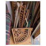 Assorted Tools and Wooden Decorative Pieces