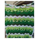 Green and White Crocheted Blanket