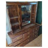 Wood Dresser with Mirror and Shelves