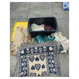 Assorted Linens and Bedding in Storage Bin