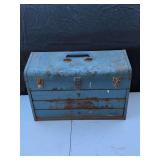 Blue Metal Tool Box with Contents