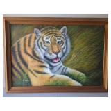 Framed Tiger Oil Painting Signed B. Stove
