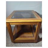 Wood End Table with Glass Top