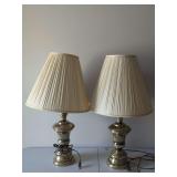 Pair of Brass Table Lamps with Shades
