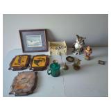 Assorted Decorative Items: Owl Figurine, Wall Art, and More