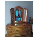 Wood Dresser with Tri-Fold Mirror