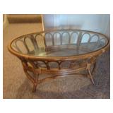 Rattan and Glass Oval Coffee Table