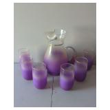 Mid-Century West Virginia Glass Purple Ombre Pitcher Set