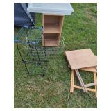 Folding Stool, Shelf Unit, and Various Wire Baskets