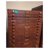 Wood Card Catalog Cabinet with 14 Drawers