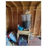 Assorted Storage Totes, Planters, Jars, and Plant Stand