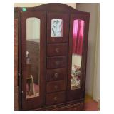 Wood Wardrobe with Drawers and Mirrored Doors