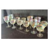 Set of Iridescent Stemmed Glassware