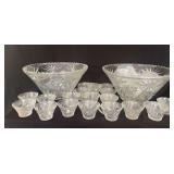 2 Glass Punch Bowls with Cups