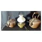 Metal Teapots and Lamp