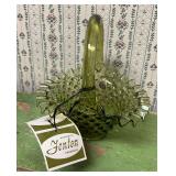 Fenton Olive Green Hobnail Basket