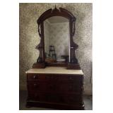 Wood Dresser with Mirror and Marble Top