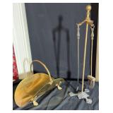 Brass Fireplace Tool Set with Log Holder
