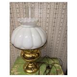 Brass Tone Lamp with Milk Glass Shade