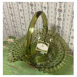 Fenton Glass Olive Green Basket