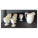 Milk Glass Pitcher and Goblet Set