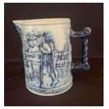 Blue and White Stoneware Pitcher