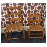 Pair of Wooden Woven Seat Chairs