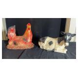 Ceramic Chicken and Cow Figurines