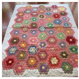 Handmade Floral Hexagon Patchwork Quilt