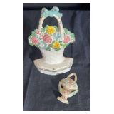 Floral Basket Doorstop and Match Holder Set