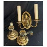 Brass Tone Wall Sconce and Candle Holders