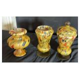 Set of 3 Spatter Glass Vases