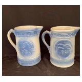 2 Stoneware Pitchers with Bird and Eagle Motifs